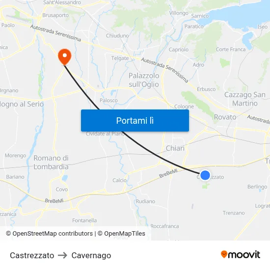 Castrezzato to Cavernago map