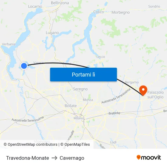 Travedona-Monate to Cavernago map