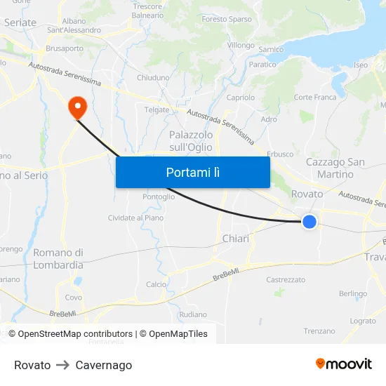 Rovato to Cavernago map
