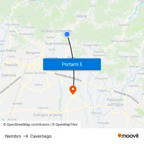 Nembro to Cavernago map