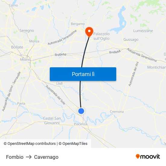 Fombio to Cavernago map