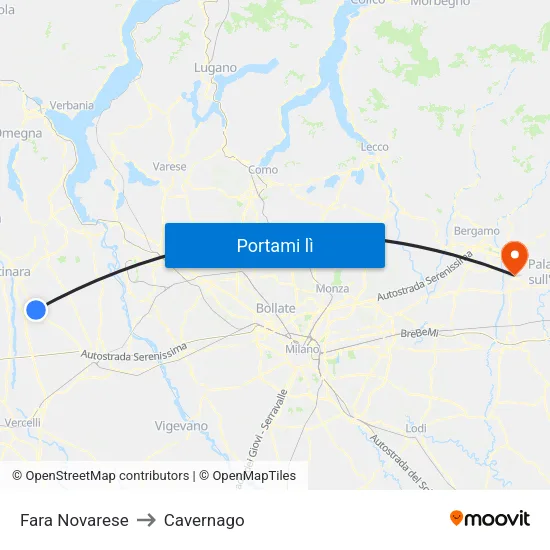 Fara Novarese to Cavernago map