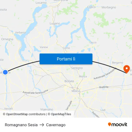 Romagnano Sesia to Cavernago map