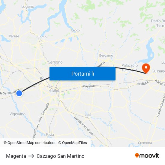 Magenta to Cazzago San Martino map