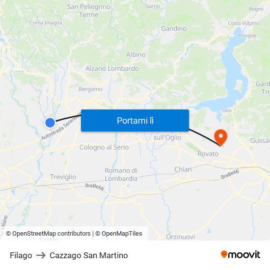 Filago to Cazzago San Martino map