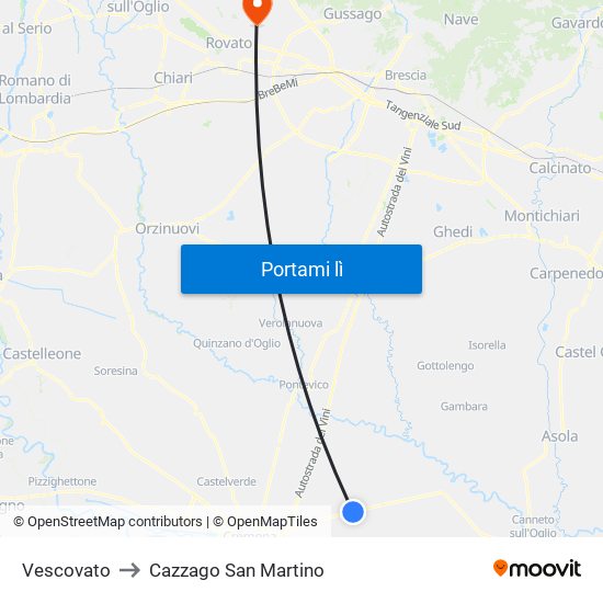 Vescovato to Cazzago San Martino map