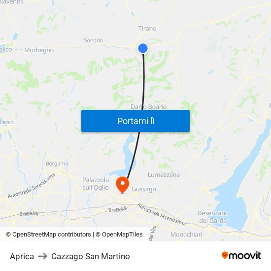 Aprica to Cazzago San Martino map