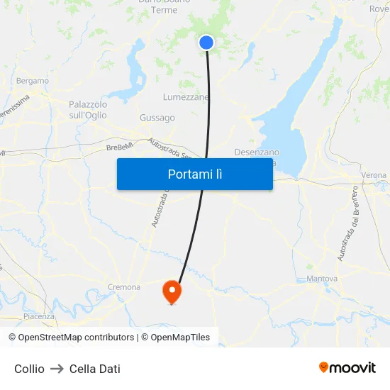 Collio to Cella Dati map