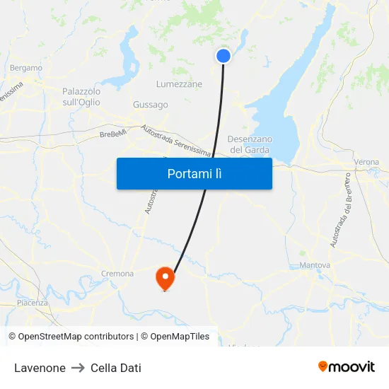 Lavenone to Cella Dati map