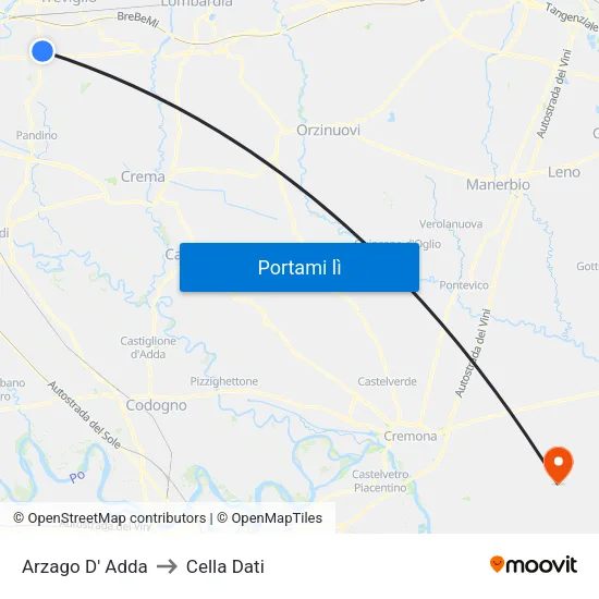Arzago D' Adda to Cella Dati map