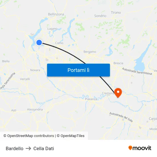 Bardello to Cella Dati map