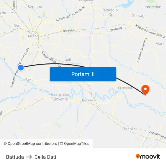 Battuda to Cella Dati map