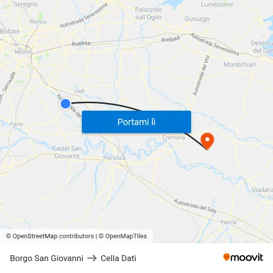 Borgo San Giovanni to Cella Dati map