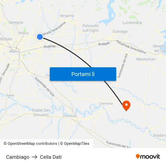 Cambiago to Cella Dati map