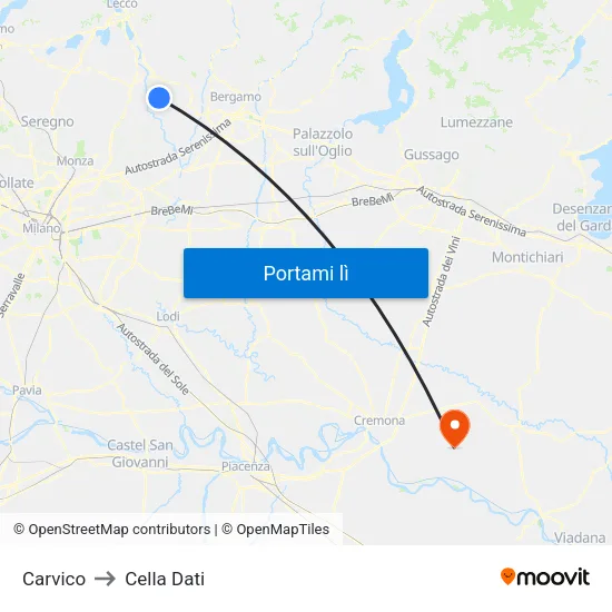 Carvico to Cella Dati map
