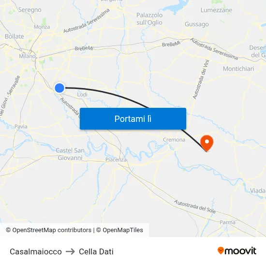 Casalmaiocco to Cella Dati map