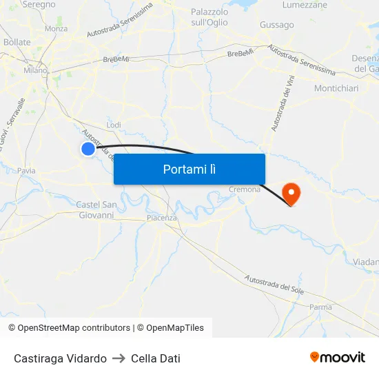Castiraga Vidardo to Cella Dati map