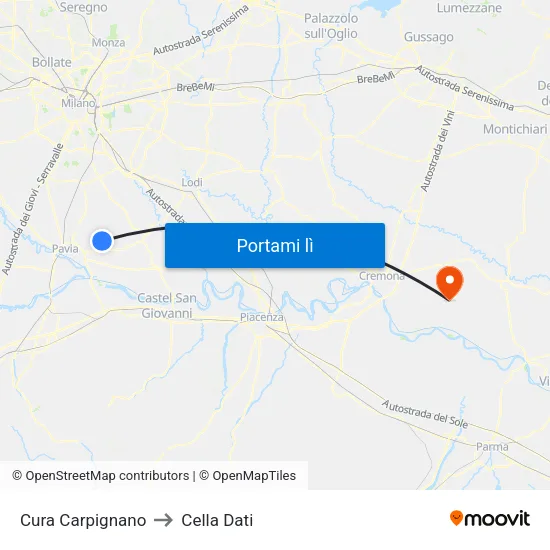 Cura Carpignano to Cella Dati map