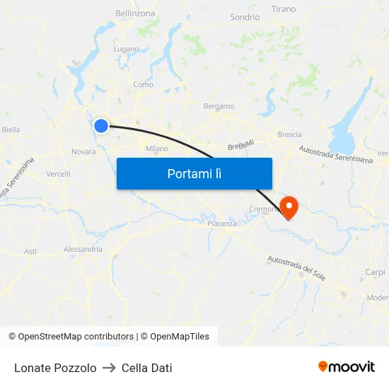 Lonate Pozzolo to Cella Dati map