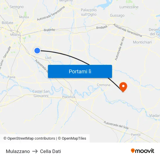 Mulazzano to Cella Dati map