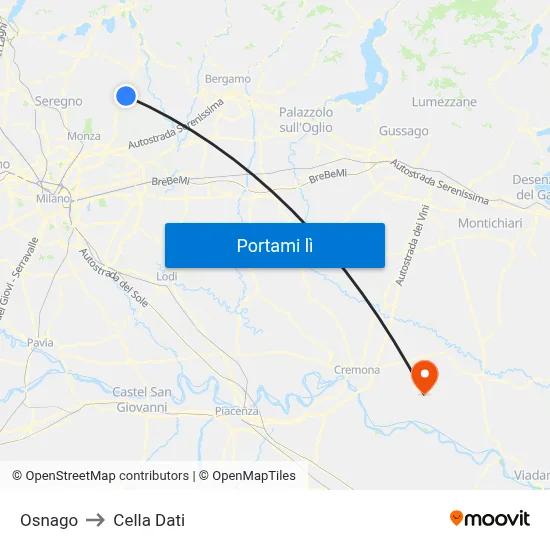 Osnago to Cella Dati map
