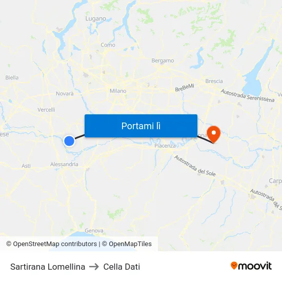 Sartirana Lomellina to Cella Dati map