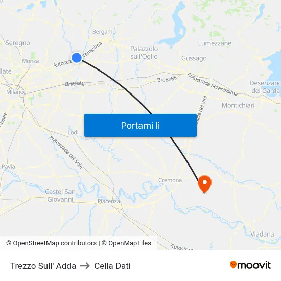 Trezzo Sull' Adda to Cella Dati map