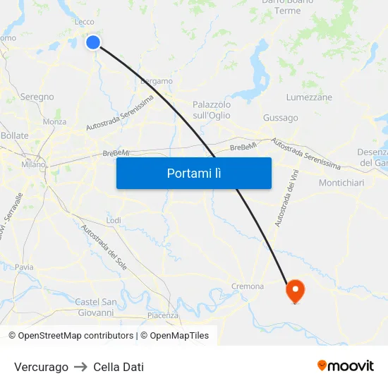 Vercurago to Cella Dati map