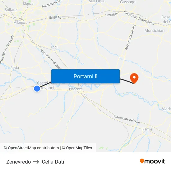 Zenevredo to Cella Dati map
