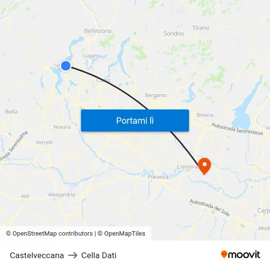 Castelveccana to Cella Dati map