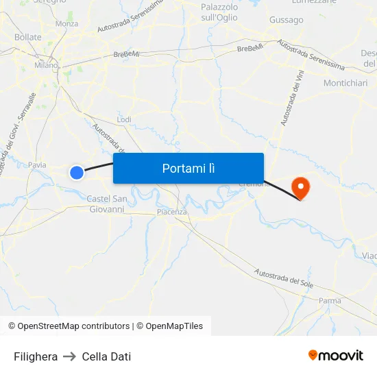 Filighera to Cella Dati map