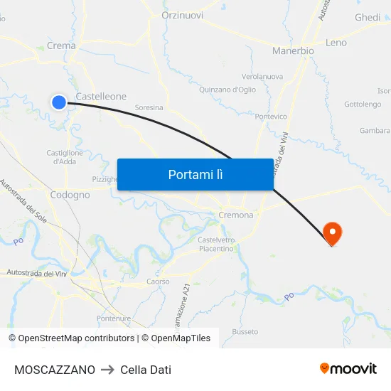 MOSCAZZANO to Cella Dati map