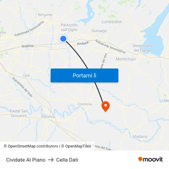 Cividate Al Piano to Cella Dati map