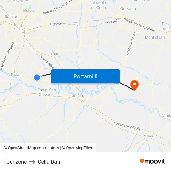 Genzone to Cella Dati map