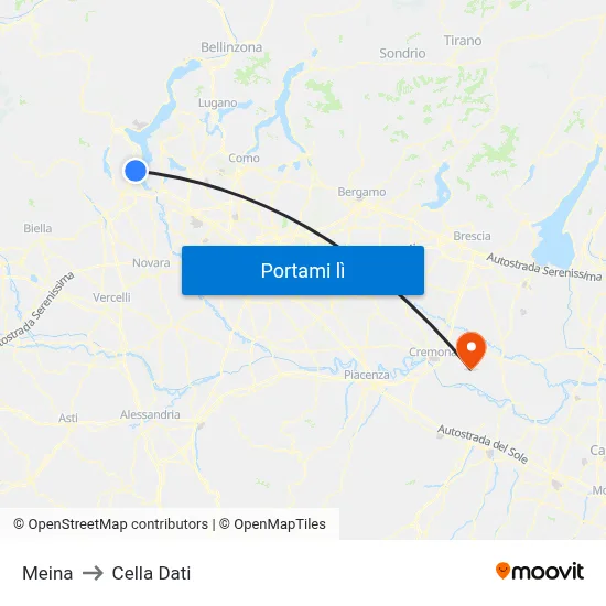 Meina to Cella Dati map