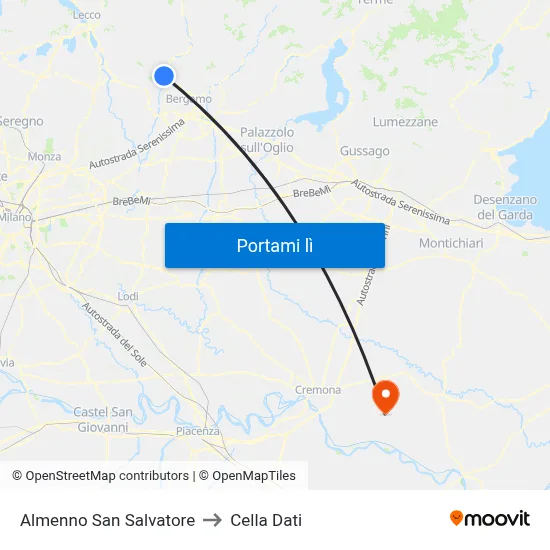 Almenno San Salvatore to Cella Dati map