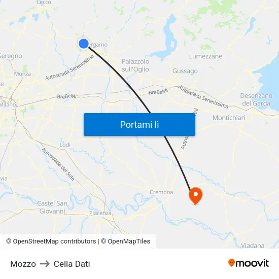 Mozzo to Cella Dati map