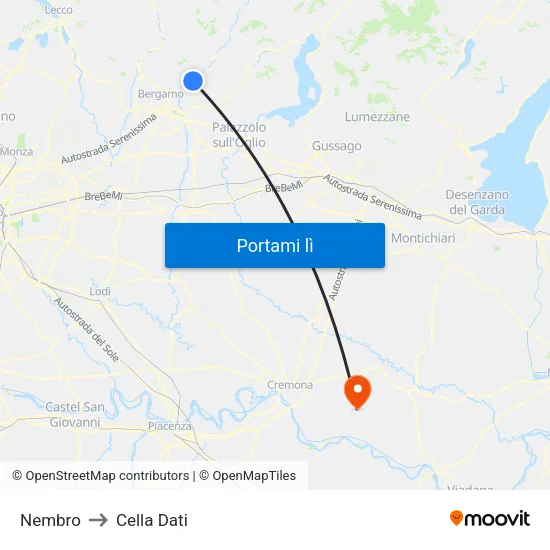 Nembro to Cella Dati map