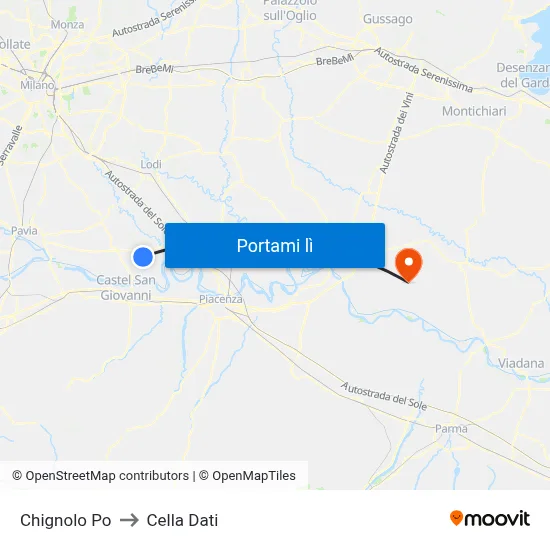 Chignolo Po to Cella Dati map