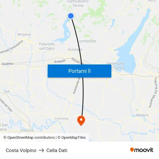 Costa Volpino to Cella Dati map