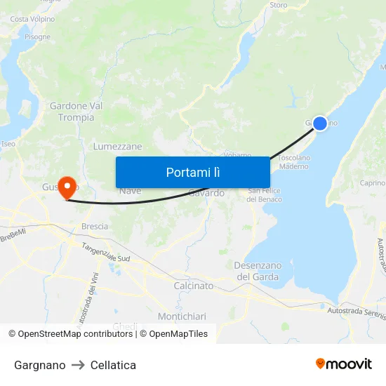 Gargnano to Cellatica map