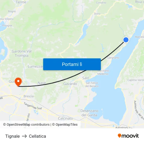 Tignale to Cellatica map