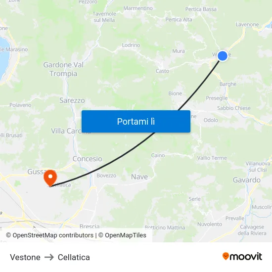 Vestone to Cellatica map