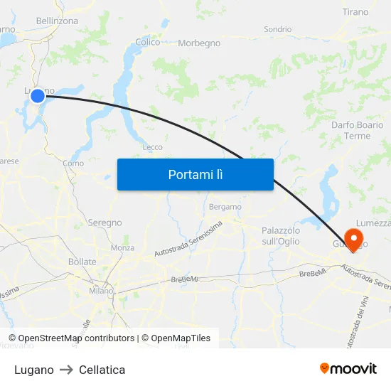 Lugano to Cellatica map
