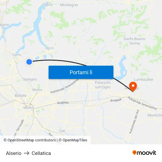 Alserio to Cellatica map