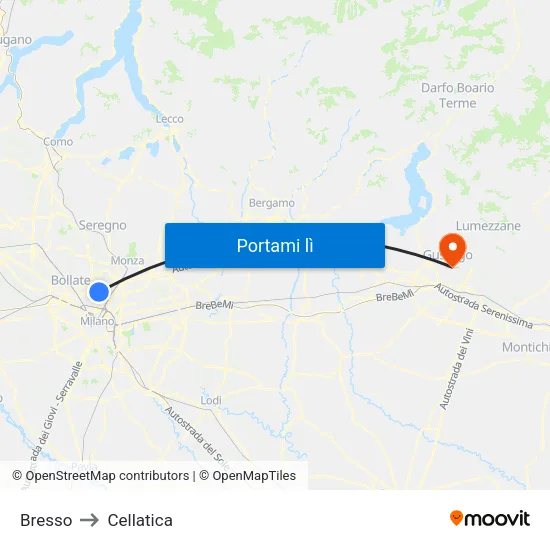 Bresso to Cellatica map