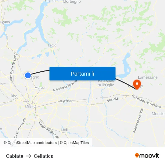 Cabiate to Cellatica map