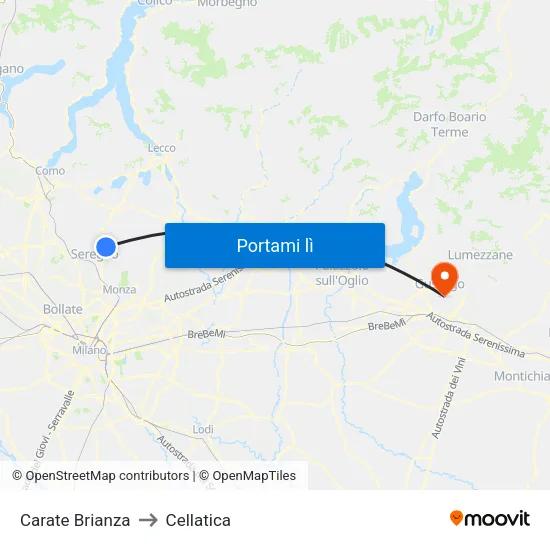 Carate Brianza to Cellatica map