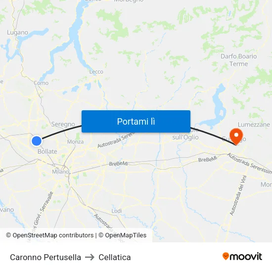 Caronno Pertusella to Cellatica map