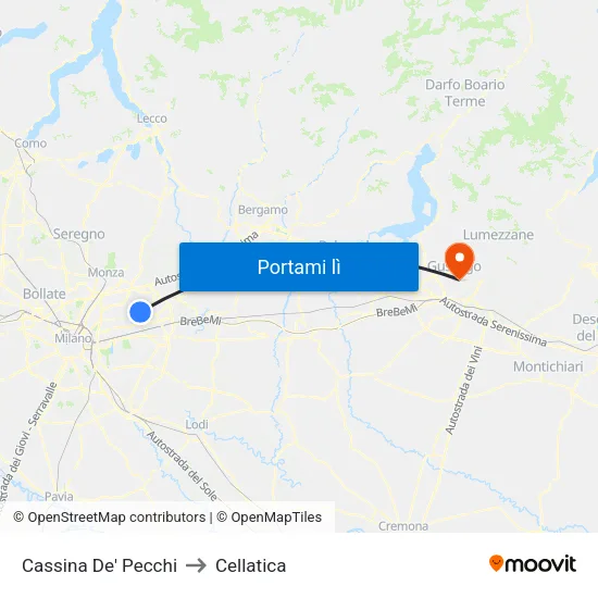 Cassina De' Pecchi to Cellatica map